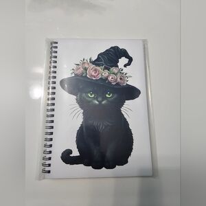 Black Cat with Floral Witch Hat Spiral Notebook